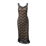 Zingj Women's Wear 2023 Autumn Hot Style Sexy V Neck Low Breast Temperament Lace Mesh Splicing Halter