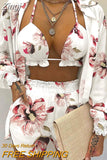 Summer 3 Piece Set Outfits Women Fashion Sexy Beach Style Printed Suspender Shirt Shorts Suit Three Piece Set