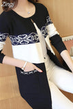Women Long Sweater Korean 2023 Autumn Cashmere Cardigan Knitted Sweater Rose Red Fashion Print Winter Sweaters 7479