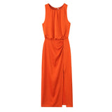 New Women's Folded Decorative Silk-Sense Dress
