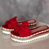Thick-Bottomed Bow Slippers Women's One-Character Slope And Loose Cake Large Thick-Bottomed Cool Slippers Women's