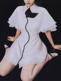 Temperament Lotus Leafy Skirt In Autumn 2025 New Collar Three-Dimensional Flowers Slimming Dress