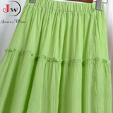 Style Casual Women Summer Skirt 2023 Solid White Black Elastic Waist Girls All-Match A-Line Beach Midi