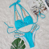 Zingj New Sexy Removable Chest Cushion Bikini Crystal Diamond Swimsuit Bandage Hollow Out High Waist Split