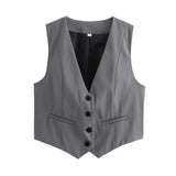 Women's Retro Solid Color Candy Color V-Neck Short Suit Vest / Horse Clip
