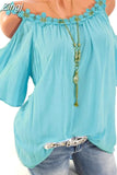 Off Shoulder Summer Blouse with Lace Flower Women 2023 Short Sleeve O-neck Shirt Sexy Lady Solid Top Loose Clothes