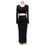 And Winter 2025 New Women's Pure Color Knitted Round Collar Collar Collar Long Sleeve Open Fork Dress Two Sets Of