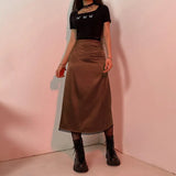 Vintage Y2K Aesthetic High Waist Skirt Lace Patchwork Harajuku Long Skirt Gothic Clothes 90s Straight Woman