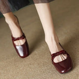 Retro Low-Heeled Coarse Bow Mary Jane Shoes Women 2025 Autumn New Paint Skin Shallow Mouth College Single