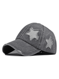Distressed Wash Sequin Star Baseball Cap-Outfit