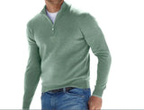New Autumn Long Sleeve V-Neck Wool Woolen Zip-Up Men's Casual Polo