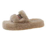Slippers Women Wear 2025 New Letter Embroidered Thick Bottom Lamb Hair Autumn Winter Flat Letter