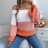 Shooting 2025 Autumn And Winter Casual Spell Shoulder Lantern Sleeve Sweater Women's