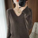 Zingj The 2023 Fall / Winter New Women's Knit Sweater Pullover Women's V-Neck Bottom Plush Sweater-Outfit