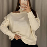 Enter The High-Collar Shoulder Sweater Unique Asymmetric Design Gentle Apricot Gray Color Optional Autumn And Winter