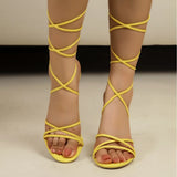 Large-Size Sandals Women's Tangled Tying Women's Shoes Fine Heel High-Heeled Summer Women's