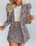 Spring And Autumn Women's New Fashion Suit Temperament Lattice Casual Skirt Suit Two