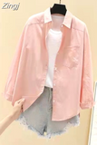 Autumn Korean Fashion Cotton Shirt Casual Loose Solid Tops Women Shirts Long Sleeve Blouse Pocket Button Clothes