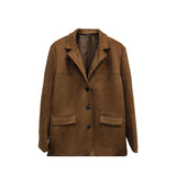 New Female Temperament Female Retro Brown Loose Pocket Long-Sleeved Blazer