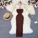 Zingj Sunshine Wind Sweet Slim Show Thin Tight Knit Dress Socialite Temperament Hanging Neck Off The Shoulder Slit