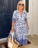 Summer Temperament Commuting Long-Term Broken Flower Tie-Dye Printing Large Code Loose Dress