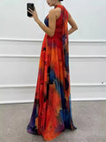 Women's Sleeveless Print With Dress Fashion Swing Hanging Neck Round Women