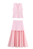 Women's ZA New Multi-Color Button Knitted Vest Vest Half-Skirt