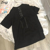 Women Half Sleeve Solid Color Hot Sale Female M-4XL Long Back Bandage Casual Soft O-neck Korean Style Comfortable