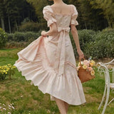 Floral Print Puff Ruffles Sleeve Midi Dress- Outfit
