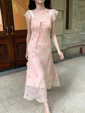 Xixi 2025 Summer New Korean Version High Waist Vacation Wearing Dress V-Neck Printed Pure Desired Skirt