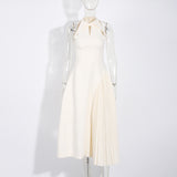 Temperament Small Fragrant Wind Collar Hanging Neck Dress 2025 New Design Pressure Folded Waist Showing Thin Dress Dress