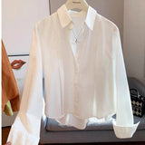 Cotton Short Loose Shirt Women 2025 Spring Dress New Casual Long-Sleeved Small Orange Shirt