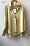 Summer Spring Casual Blouse Women Fashion Long Sleeves Tops Vintage Femme V Neck Shirts Elegant Sexy Silk Blouse