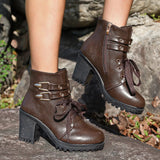 Round Head Tie In Autumn And Winter 2025 With Martin Boots Female English Wind Belt Buckle Side Zipper High Heel Short