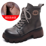 Handmade Martin Boots Women Winter New Tape Heightening Single Boots Coarse And Stylish Handsome Leather