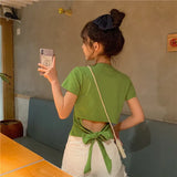 Zingj T-Shirt Women's Clothes 2024 Summer New Hot Girl Show Back Bow Leakage Back Short Design Sense Top