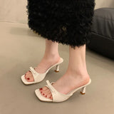 High-Heeled Slippers 2025 New Women's Summer Outside The Square Head Thin Heel Drag Bow Sandals