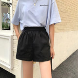 Women Summer High Elastic Waist Lovely Girls Korean Style Students Streetwear All-match Pure Simple Leisure Lady