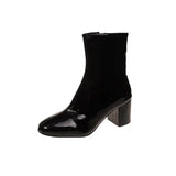 Temperament Fashion Short-Skin Women 2025 Autumn And Winter New Korean Version Of High And Thin Boots Large Size Side Zipper Coarse And Female