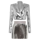 Fashion Personality BLING BLING Shiny Squin Short Suit Half-Swear Set