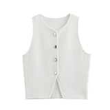 Women's New Fashion Pure Color Round Neck Loose Casual Flat Needle Sleeveless Short