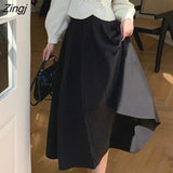 Vintage Midi Skirt Women Elegant Slim Korean Pleated Gothic Skirt 2021 Winter Office Lady Casual Retro High Street