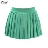 Women Summer Pleated Skirt High Waist Solid Color Mini Bottoms A-line Skirt for Party Club Black/Blue/Green/Grey/Rose