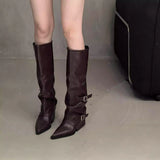 Buckle ~ Trouser Boots Coarse And Boots Boots Girl Hottie High Boots Pointed Black Pants Tube