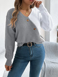 Shooting 2025 Autumn And Winter Casual V-Neck Button Bump Color Lantern Sleeve