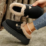 Plus Thick Hairy Shoes Women's Bobbs Shoes 2025 Autumn And Winter New Warm One-Foot Thick-Soled Cotton