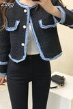 Winter Tweed Jacket Coat Women 2023 Korean style Coat womens Vintage Outwear patchwork fashion jackets Woman