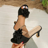Summer New Large-Size Women's Shoes Fashion Flowers High-Heeled Slippers Women's Cool