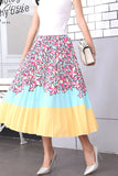 New Fashion Women Vintage Summer Party Pleated Casual Print A Line Skirts Robe Femme One Size Lastic Band Midi