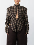 Selling Plaid Shirt Personality Waist Design Retro Plaid Fashion Geeky Autumn Winter